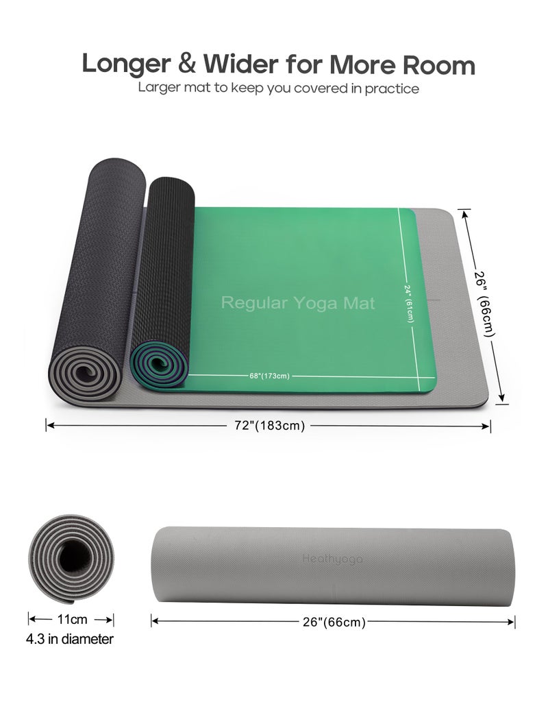Heathyoga Eco Friendly Non Slip Yoga Mat, Body Alignment System, SGS Certified TPE Material - Textured Non Slip Surface and Optimal Cushioning,72"x 26" Thickness 1/4" Charcoal - Image 5