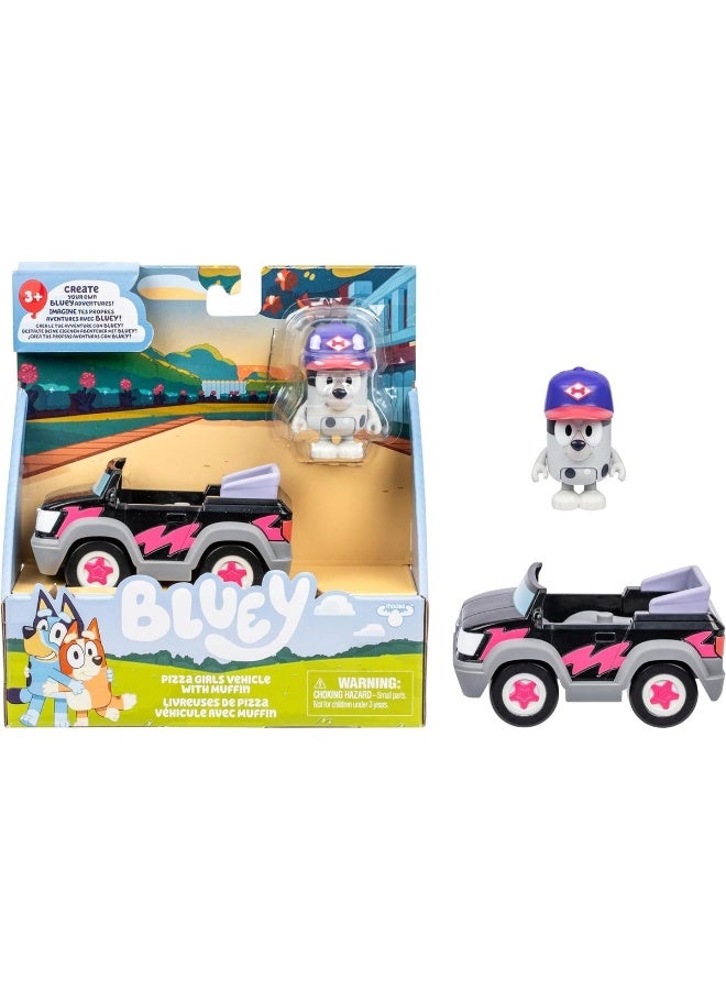 BLUEY سيارة فتيات البيتزا مع شخصية مافن (6 سم) - Image 1