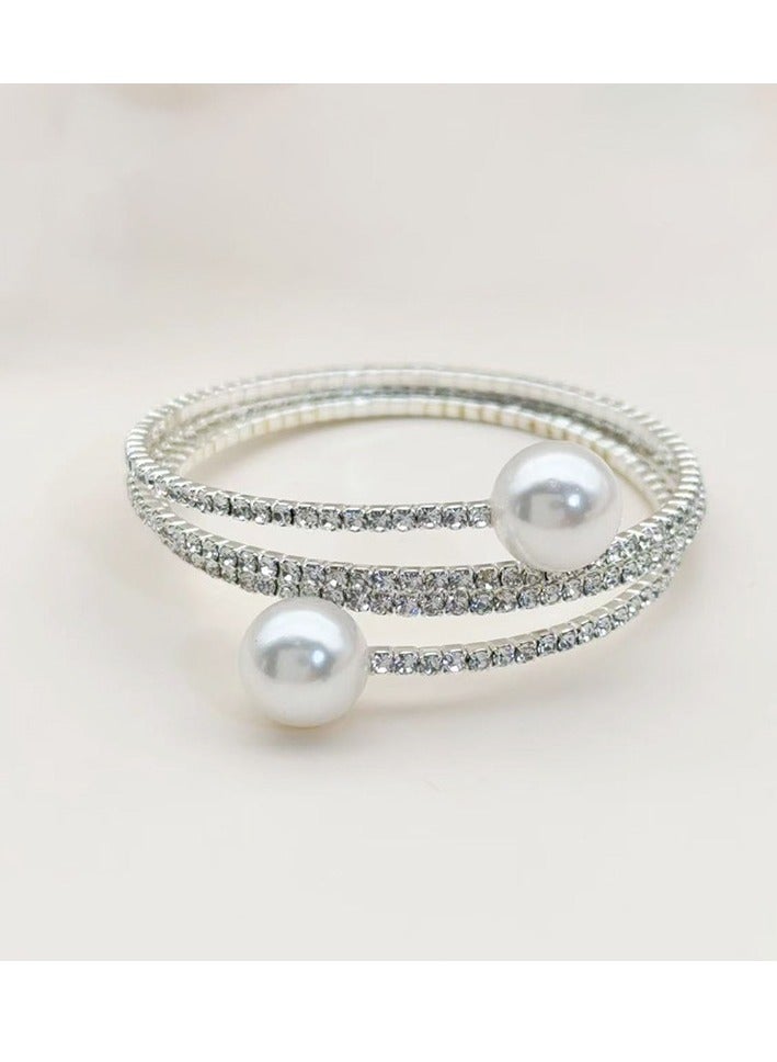 AuliceVerse Women’s Elastic Openings Rhinestone Pearl Bangle Bracelet - Stackable Ideal Gift for Party Wedding Daily Wear  - Image 5