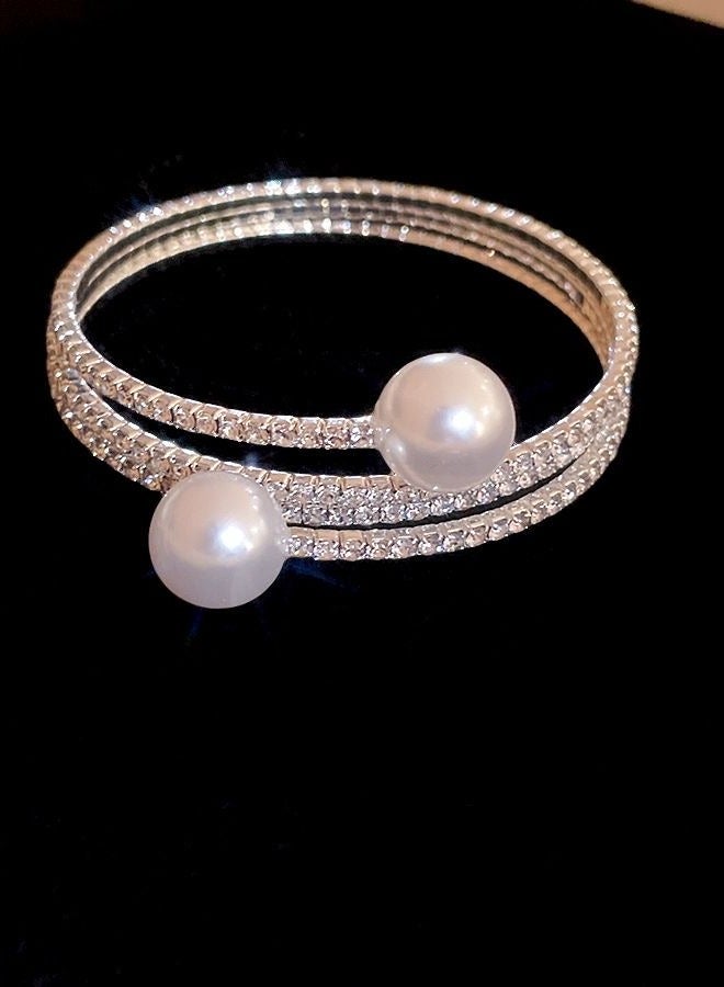 AuliceVerse Women’s Elastic Openings Rhinestone Pearl Bangle Bracelet - Stackable Ideal Gift for Party Wedding Daily Wear  - Image 4