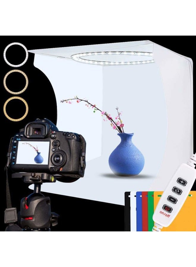 DUCLUS Photo Studio Light Box Kit, 12inch x 12inch Photography Adjustable Light Box with 80pcs SMD LED Beads, Portable Photo Shooting Tent with White Light Warm Light and 6 Color Background - Image 1