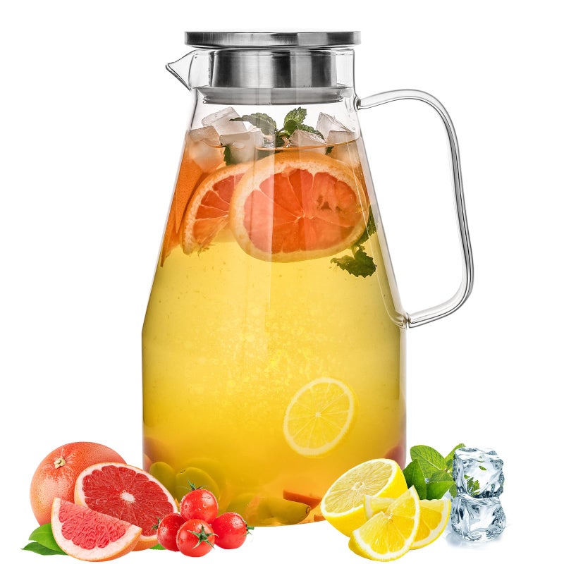Glass Pitcher with Lid1 Gallon Glass Water Pitcher HotCold Water Jug Juice and Iced Tea Beverage Carafe with Lid ExtraWide Mouth