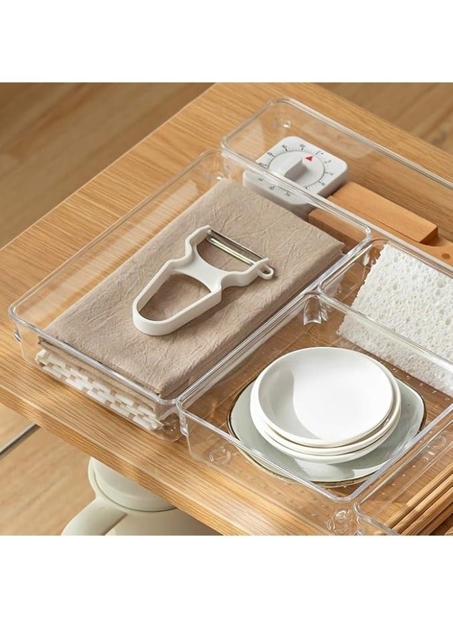 Vtopmart 4Piece Desktop Drawer Organizer Set, Clear Plastic Storage Boxes, Bathroom Drawer Dividers, Vanity Tray Organizer for Bedroom, Dresser, Kitchen Tools, Office Supplies - Image 5