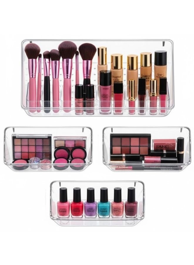 Vtopmart 4Piece Desktop Drawer Organizer Set, Clear Plastic Storage Boxes, Bathroom Drawer Dividers, Vanity Tray Organizer for Bedroom, Dresser, Kitchen Tools, Office Supplies - Image 1