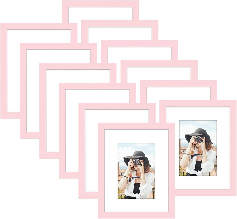 Picrit 11x14 Picture Frame Set of 12, Display 8x10 with Mat or 11x14 Without Mat, Photo Frames for Wall Mounting or Table Top Display, Pink - Image 1