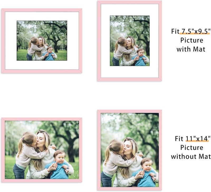 Picrit 11x14 Picture Frame Set of 12, Display 8x10 with Mat or 11x14 Without Mat, Photo Frames for Wall Mounting or Table Top Display, Pink - Image 2