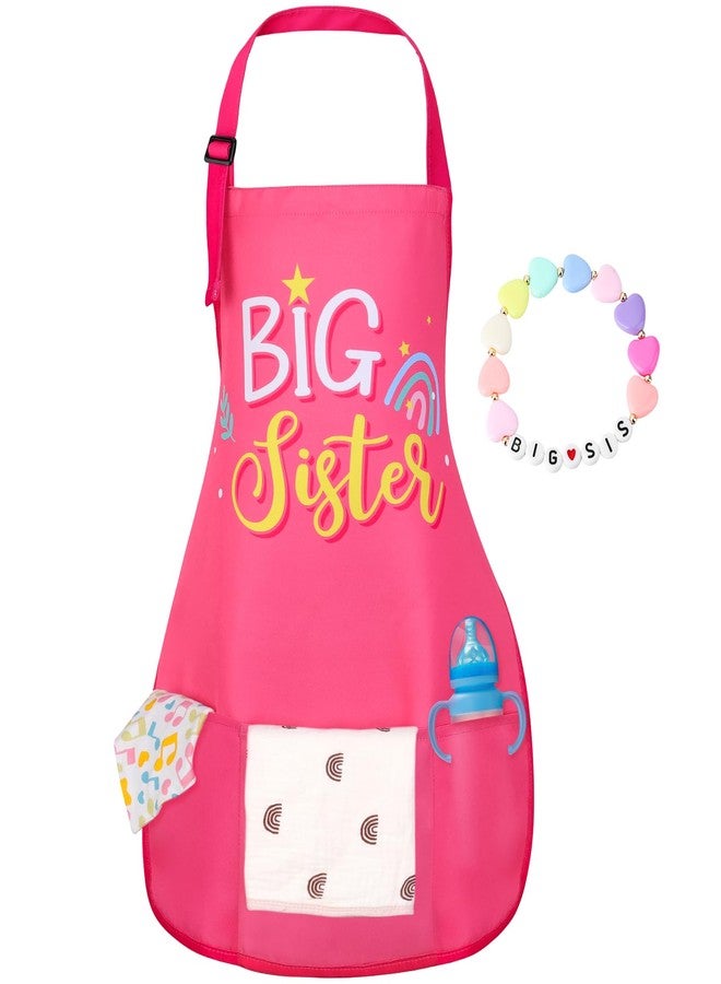 XLSXEXCL Big Sister Apron with Pockets, “Big Sister” Funny Apron Gifts for Girls, Adjustable Toddler Apron for girls for Cooking, Baking, Painting, Gardening (Pink) - Image 1