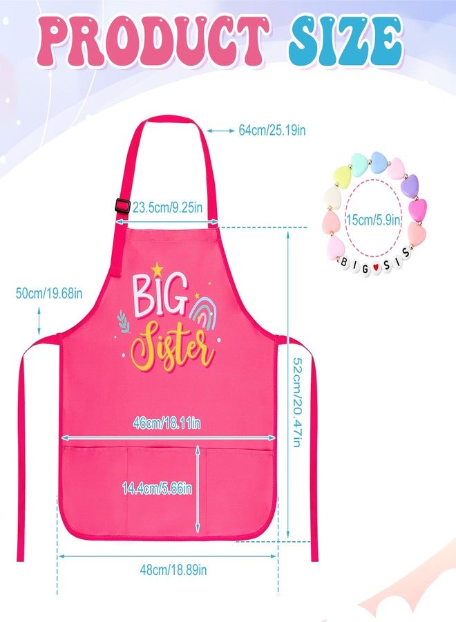 XLSXEXCL Big Sister Apron with Pockets, “Big Sister” Funny Apron Gifts for Girls, Adjustable Toddler Apron for girls for Cooking, Baking, Painting, Gardening (Pink) - Image 2