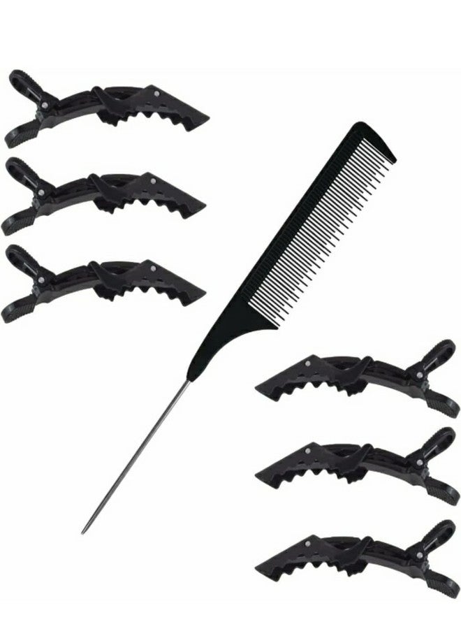 6 Pcs Professional Hair Styling Alligator Clips with Tail Comb | Black Plastic Hair Dividing Crocodile Clips for Salon Use | Hair Sectioning Tools for Men & Women - Image 1