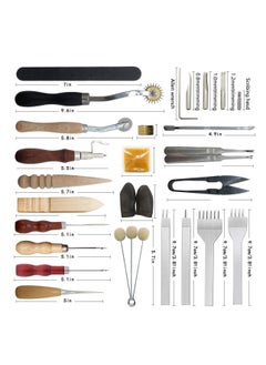 Y&D Leather Crafting Tools and Supplies: 26 Pieces Working Set with Groover Awl Waxed Thread Thimble Kit for Stitching Punching Cutting Sewing Craft Making  - Image 2