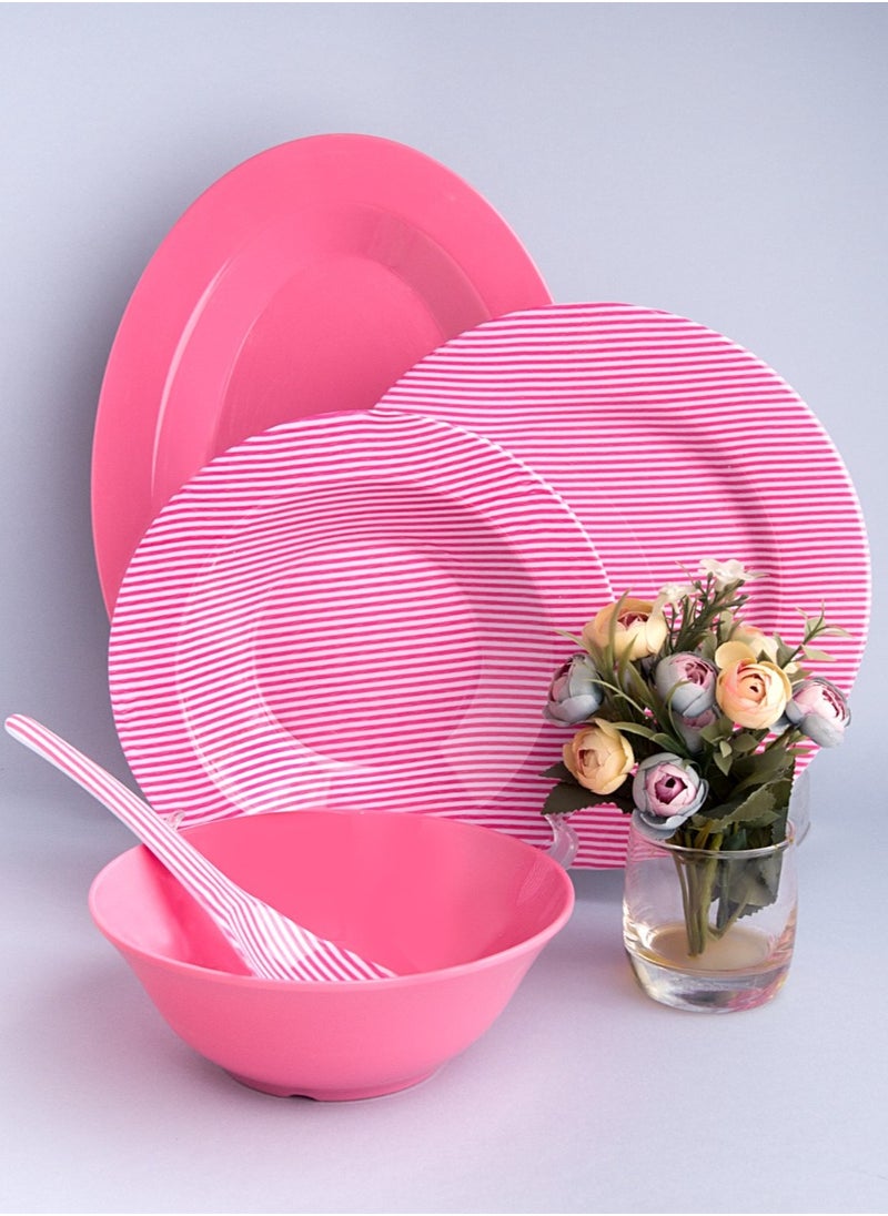 PURE - 38 Piece Pure Melamine Set Round Mix Striped Rose - Image 1