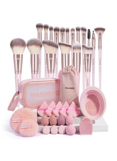 MAANGE MAANGE 37 Pcs Makeup Brush Set Premium Synthetic Make Up Brushes Foundation Eye Shadow Powder Concealers Brushes Set for Beginners Professional Makeup Tool Set (Pink)  - Image 1