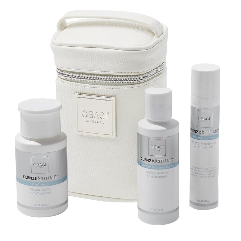 Obagi Medical Obagi CLENZIderm M.D. Therapeutic System - 3 Step Acne Treatment System Includes 2% Salicylic Acid (BHA) Cleanser, 2% Salicylic Acid (BHA) Exfoliating Toner, 5% Benzoyl Peroxide (BPO) Acne Treatment - Image 1