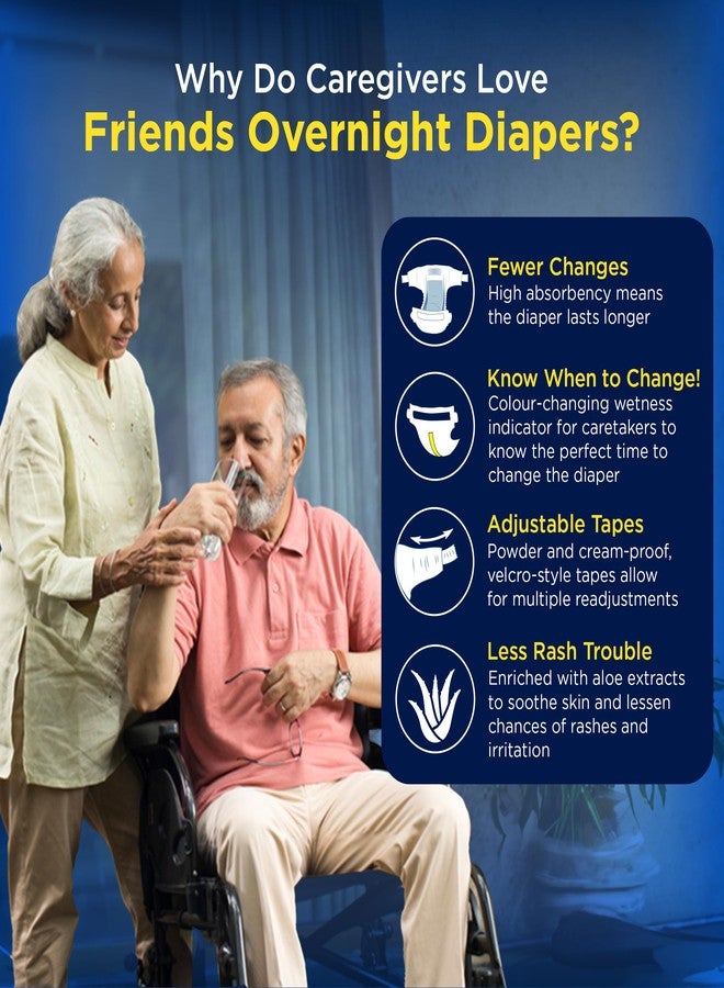 فريندز حفاضات فريندز الليلية للكبار، بنمط شريط لاصق | 20 حفاضة (مقاس كبير جدًا) | محيط الخصر من 35.43 إلى 65.35 بوصة | حماية تدوم 16 ساعة | مانعة للتسرب | امتصاص سريع ومتساوٍ | للجنسين | مؤشر للبلل | مانع للروائح | قلب ماص بخلاصة الصبار ومضاد للبكتيريا - Image 4