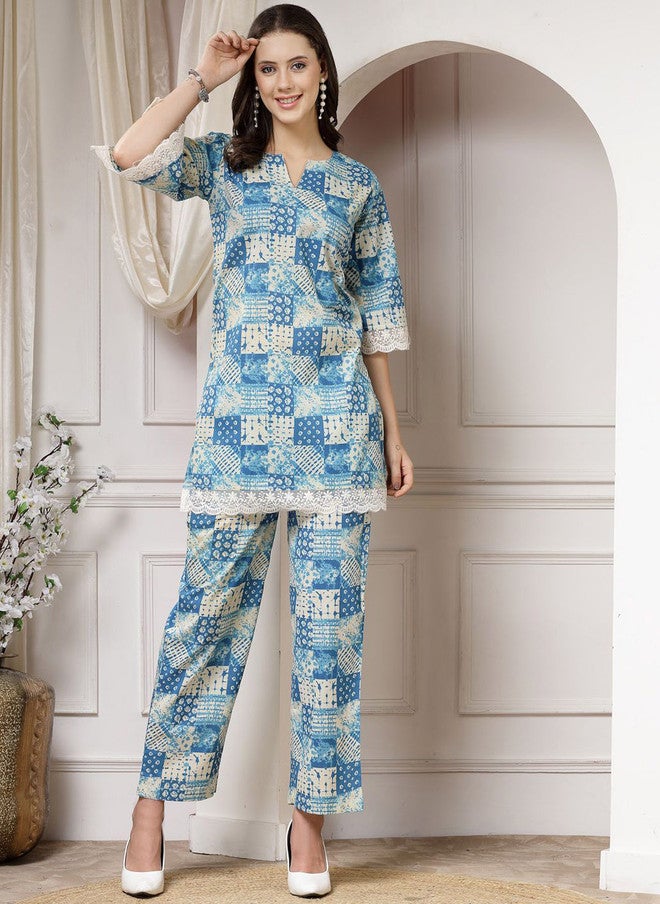Indibelle Geometric Printed Pure Cotton Tunic & Trousers Set - Image 1