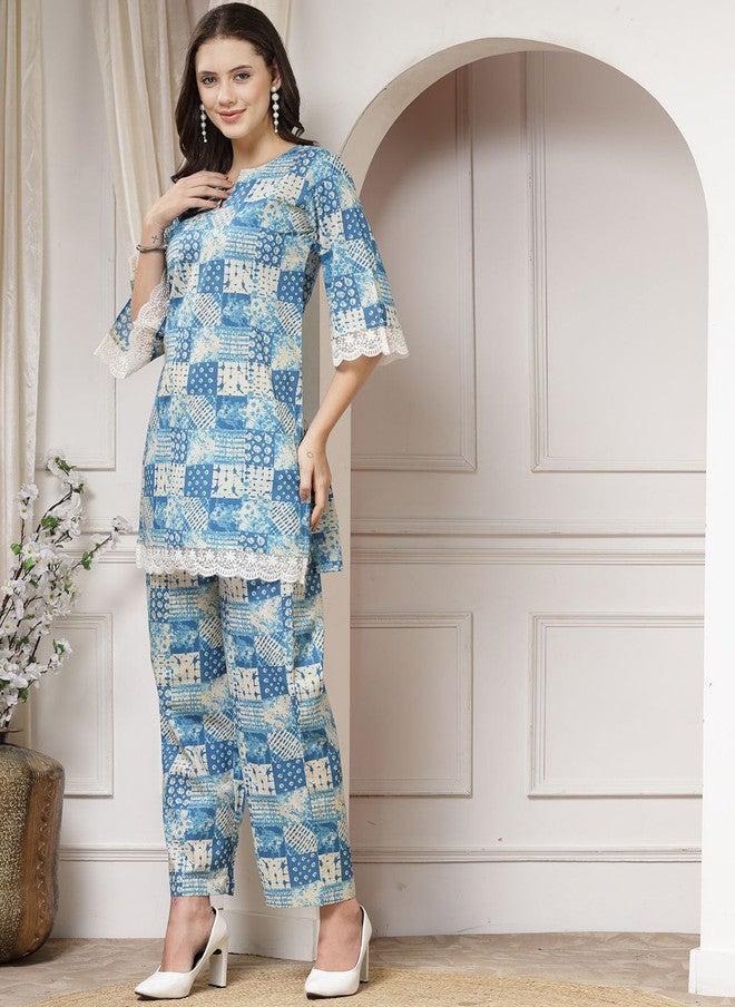 Indibelle Geometric Printed Pure Cotton Tunic & Trousers Set - Image 4