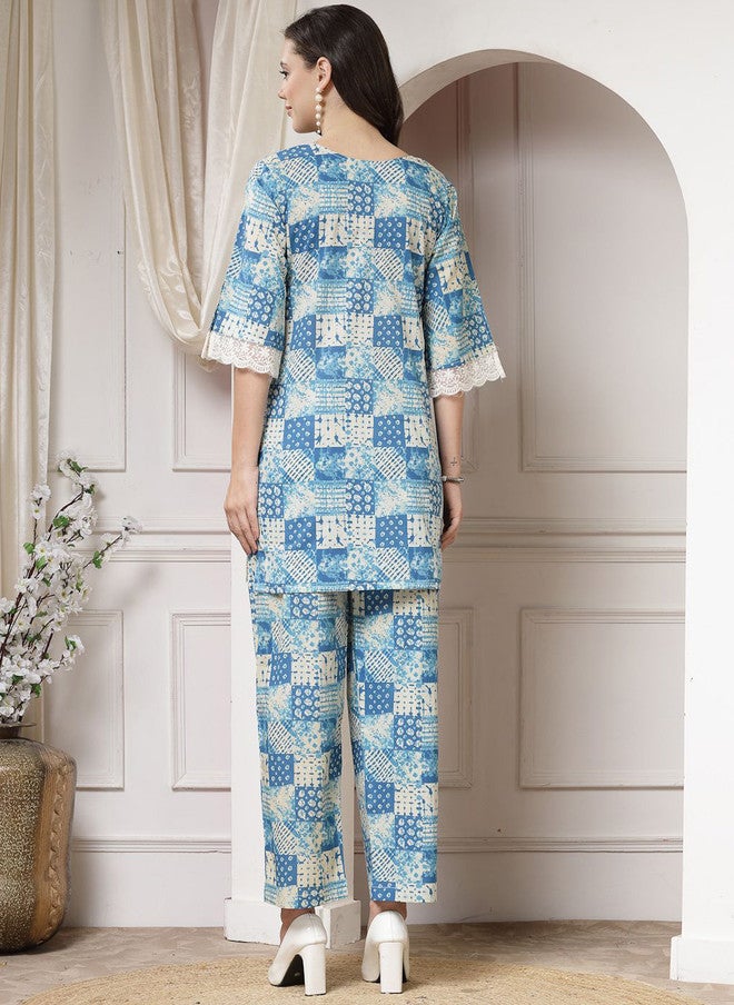 Indibelle Geometric Printed Pure Cotton Tunic & Trousers Set - Image 5