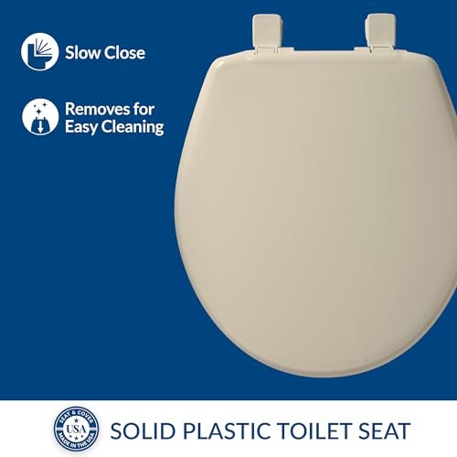 Bemis 730SLEC Slow Close Toilet Seat, Easy Clean Hinges and Durable Plastic Seat, Made in USA, Round, Bone - Image 2
