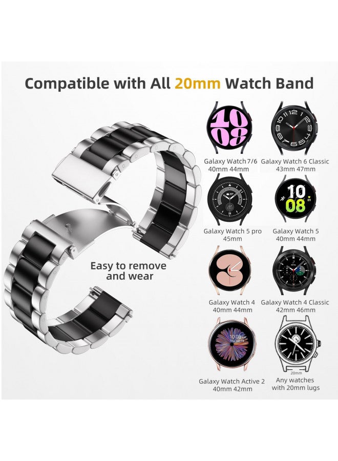 Lerobo Compatible with Samsung Galaxy Watch 7 6 5 4 Band 40mm 44mm/Galaxy Watch 6 4 Classic Band 43mm 47mm 46mm 42mm/Active 2 40mm 44mm/Watch 3 41mm,20mm Stainless Steel Metal Replacement Men Women - Image 1
