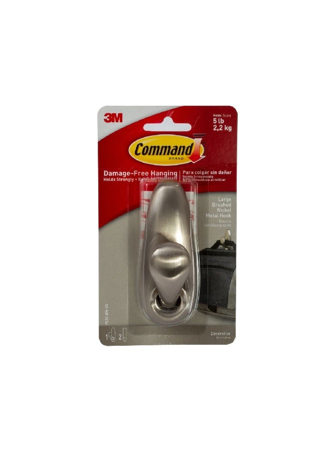 Command Damage-Free Large Durable Multi-Purpose Hanging Hook Brushed Nickel 4.13 x 1.63 Inch FC13-BN-ES  - Image 1