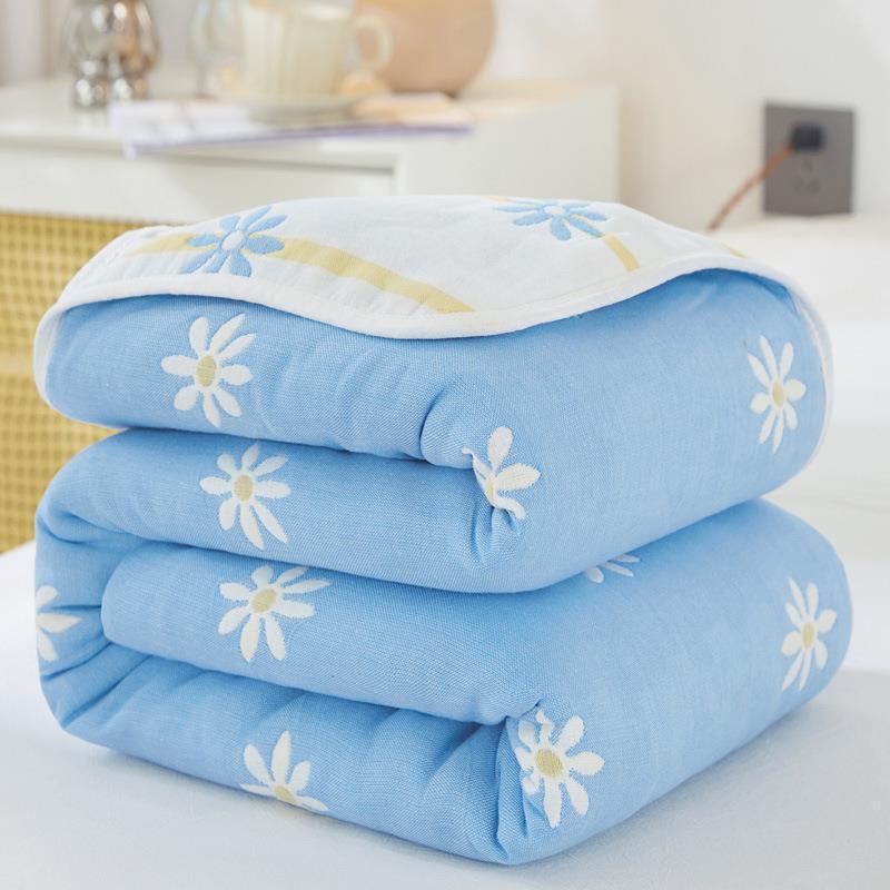 100% Cotton Lightweight Summer Baby Blanket (small chrysanthemum blue) 