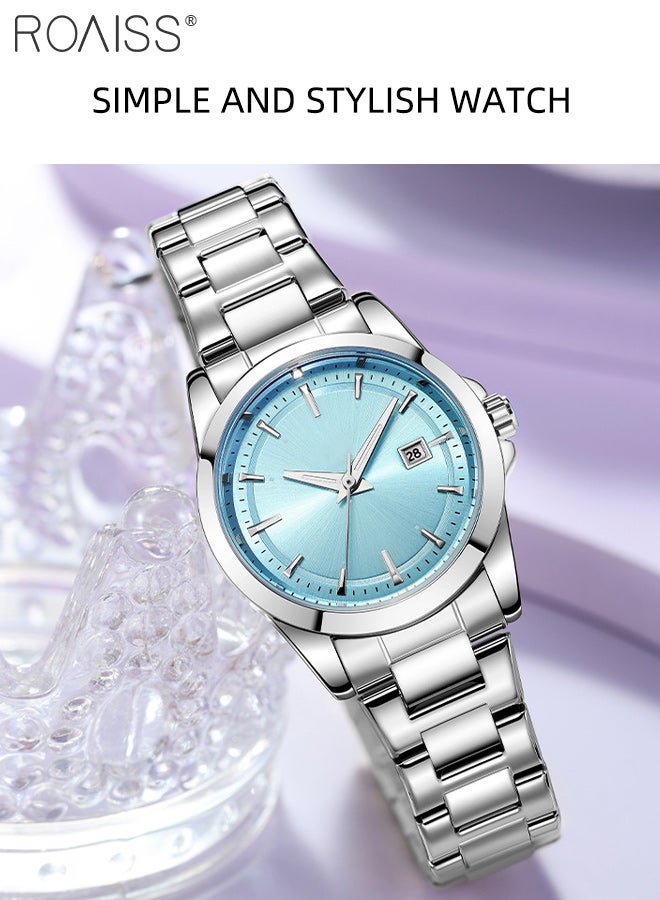 roaiss Simple Quartz Watch for Women, Analog Display Round Blue Dial with Calendar Window, Casual Elegant Luminous Waterproof Wristwatch as Gift for Ladies - Image 5