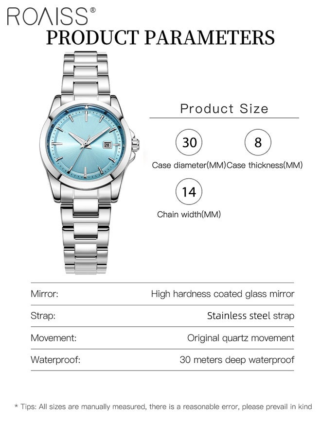 roaiss Simple Quartz Watch for Women, Analog Display Round Blue Dial with Calendar Window, Casual Elegant Luminous Waterproof Wristwatch as Gift for Ladies - Image 3