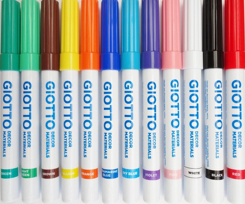 Giotto 12 x Decor Materials Marker Pens - Multi Surface Glass Wood Porcelain Pen Loose