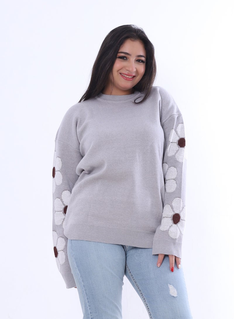 بيبو سترة نسائية مع أكمام مطبعة بالورود
_رمادي - Image 1