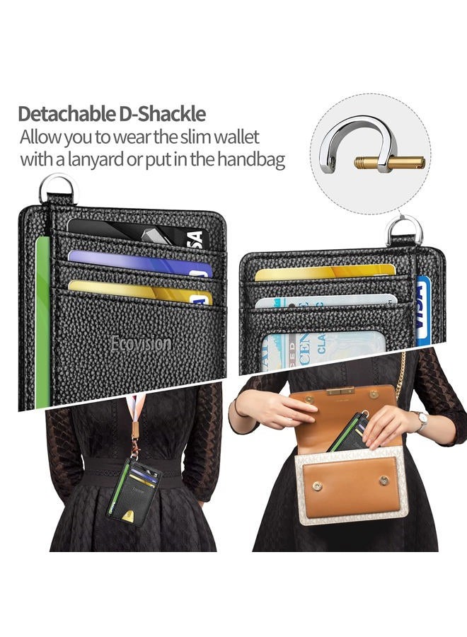 EcoVision Slim Minimalist Front Pocket Wallet, RFID Blocking Credit Card Holder Wallet with Detachable D-Shackle for Men Women - Image 3