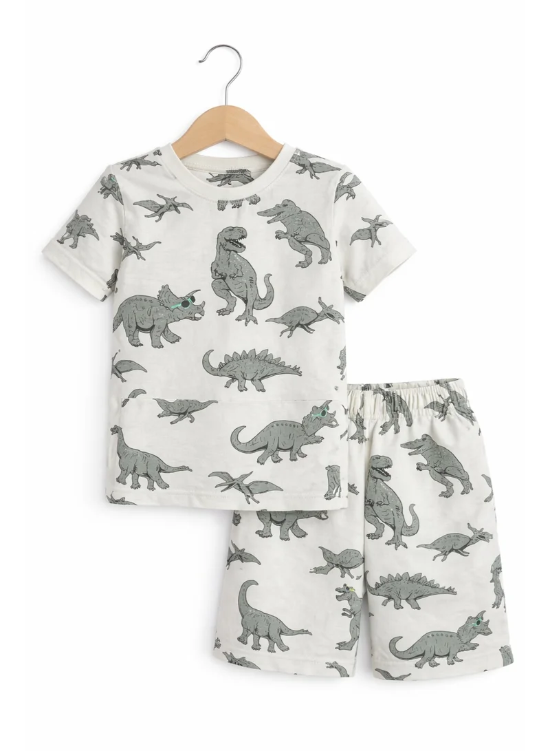 فكتور اند جين Boys Dinosaur Print Cotton Pajama Set – T-Shirt & Shorts Nightwear