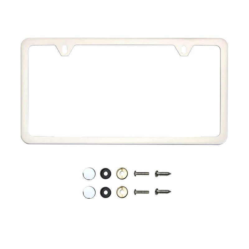 KA DEPOT Two Hole Slim Version Matte Flat White License Plate Frame T304 Stainless Steel Metal Screw Caps
