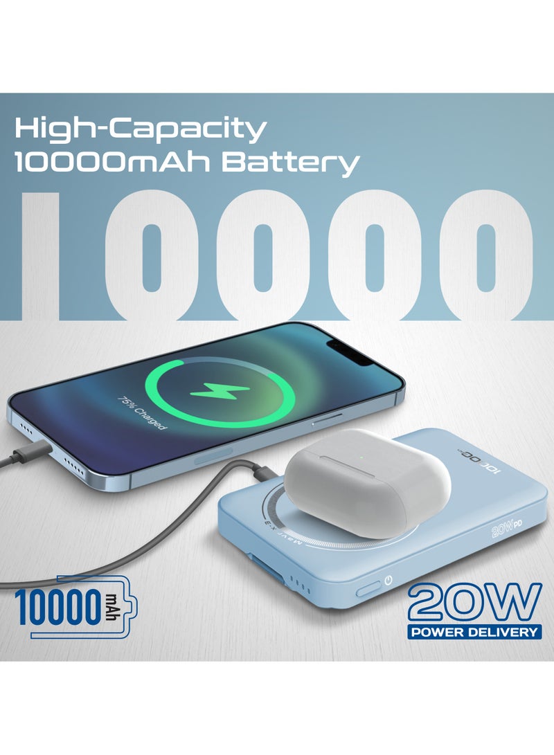 بروميت 10000 mAh Mavrix-3 10000mAh MagSafe Power Bank with Apple Watch Charger, 15W Wireless, 20W USB-C PD Fast Charging, N52 Magnetic, Kickstand, TSA-Approved for iPhone 17/17Pro/16 Samsung S26/S25 Blue Blue - Image 3