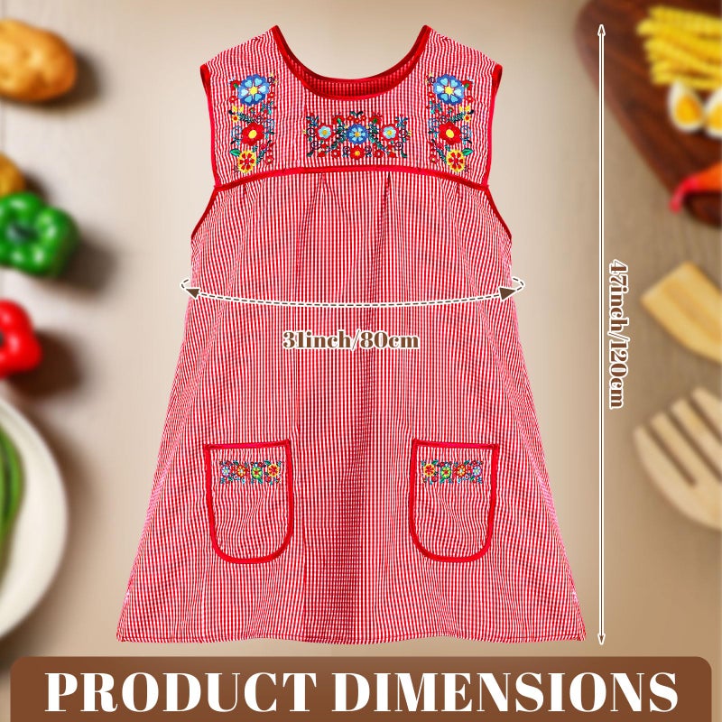 Coume Traditional Mexican Apron Beautiful Flower Embroidery Apron for Women with Pockets Mandiles Para Mujer Mexicanos Mandil(Red,Embroidery) - Image 4