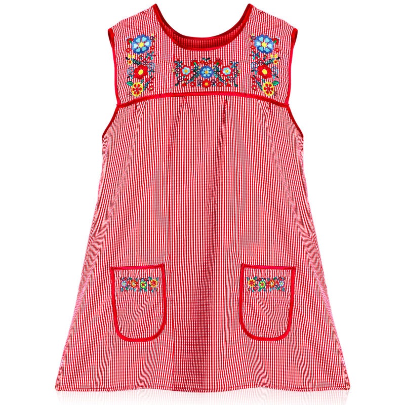 Coume Traditional Mexican Apron Beautiful Flower Embroidery Apron for Women with Pockets Mandiles Para Mujer Mexicanos Mandil(Red,Embroidery) - Image 1