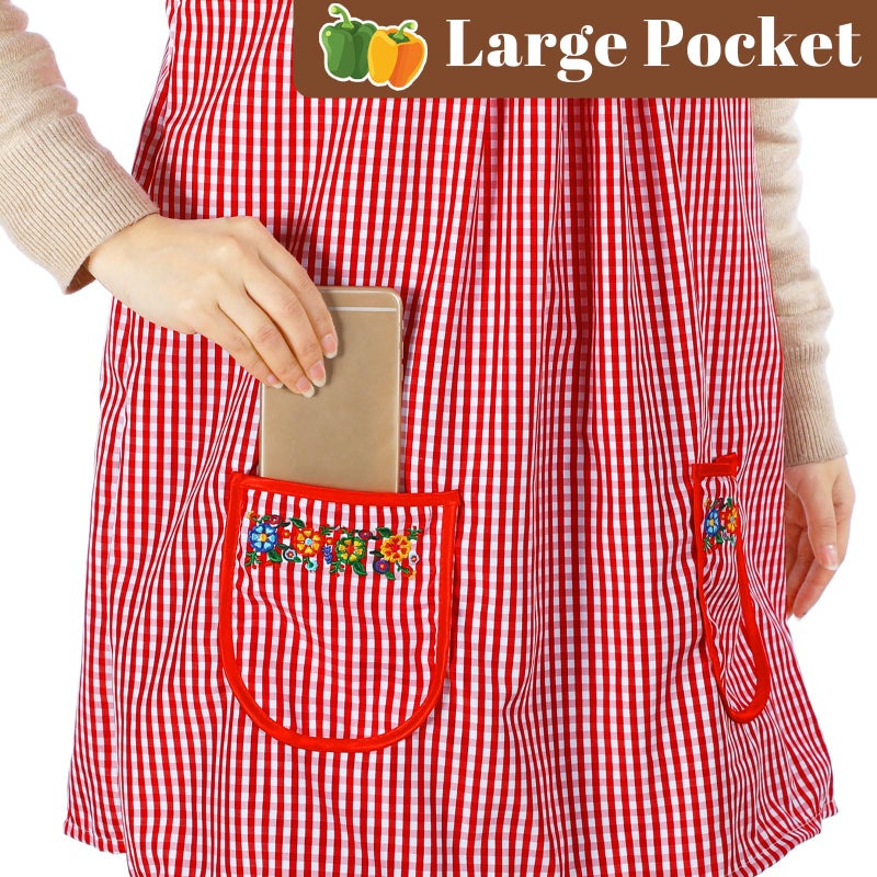 Coume Traditional Mexican Apron Beautiful Flower Embroidery Apron for Women with Pockets Mandiles Para Mujer Mexicanos Mandil(Red,Embroidery) - Image 3