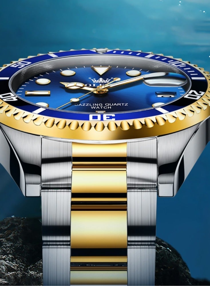 أوليفز ساعة OLEVS للرجال فاخرة من أفضل العلامات التجارية بتصميم حلقة خارجية دوارة باتجاه واحد ساعة كوارتز للرجال بتواريخ تلقائية وساعات يد مقاومة للماء - Image 4