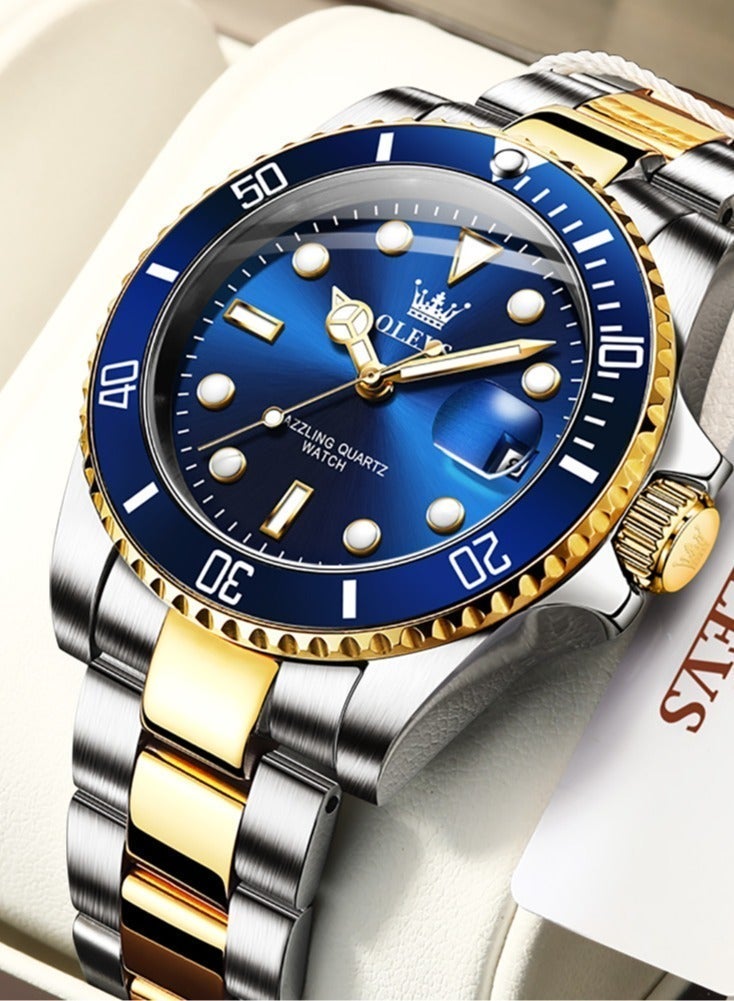 أوليفز ساعة OLEVS للرجال فاخرة من أفضل العلامات التجارية بتصميم حلقة خارجية دوارة باتجاه واحد ساعة كوارتز للرجال بتواريخ تلقائية وساعات يد مقاومة للماء - Image 3