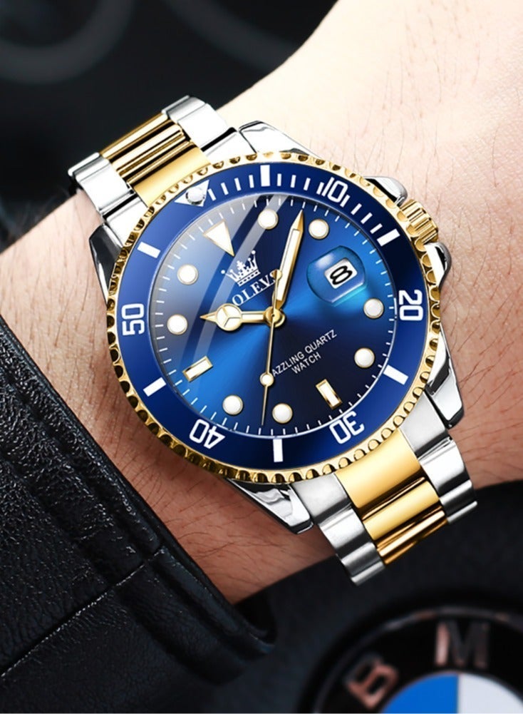 أوليفز ساعة OLEVS للرجال فاخرة من أفضل العلامات التجارية بتصميم حلقة خارجية دوارة باتجاه واحد ساعة كوارتز للرجال بتواريخ تلقائية وساعات يد مقاومة للماء - Image 2