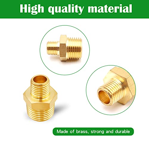 Tnuocke 3pcs 1/2 NPT Male x 3/8 NPT Male Solid Brass Nipple Pipe Fittings,Heavy Hex Straight Connector Adapter H-041-1/2 NPT-3/8 NP - Image 3