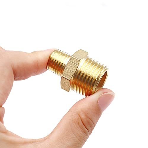 Tnuocke 3pcs 1/2 NPT Male x 3/8 NPT Male Solid Brass Nipple Pipe Fittings,Heavy Hex Straight Connector Adapter H-041-1/2 NPT-3/8 NP - Image 5
