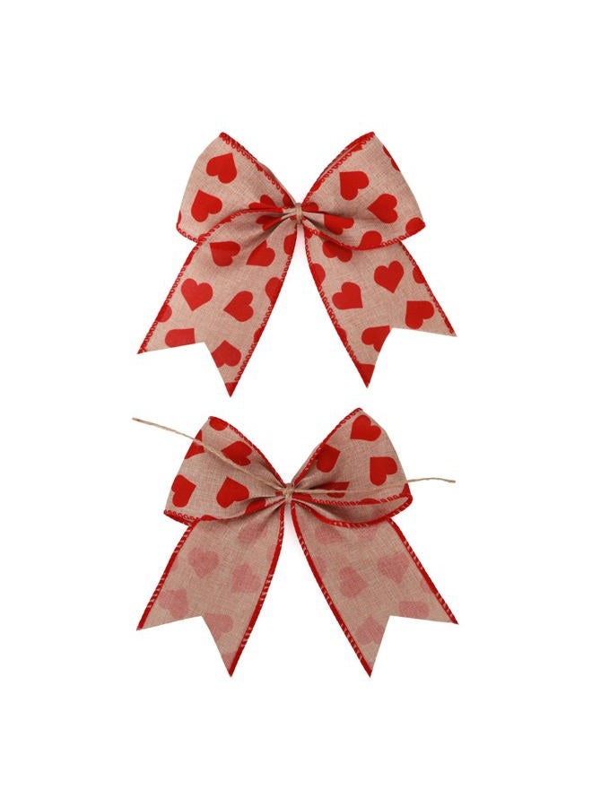 Meseey 12 Pcs 6 Inch Red Heart Printed Burlap Bows Decoration Bow for Gift Wrapping Party Holiday Basket Ornaments(Valentine) - Image 3