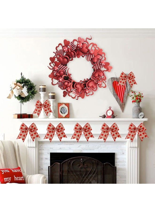 Meseey 12 Pcs 6 Inch Red Heart Printed Burlap Bows Decoration Bow for Gift Wrapping Party Holiday Basket Ornaments(Valentine) - Image 4