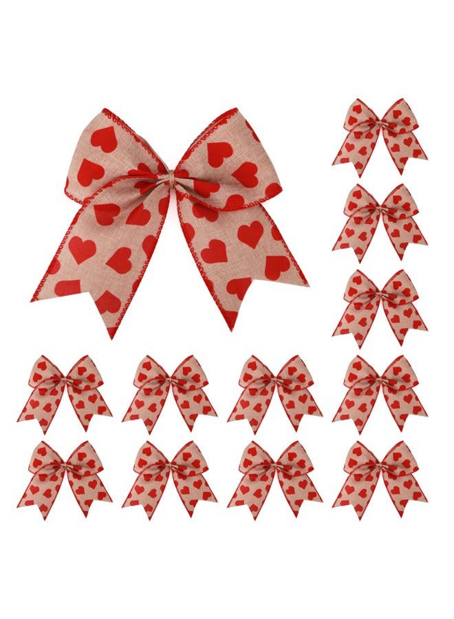 Meseey 12 Pcs 6 Inch Red Heart Printed Burlap Bows Decoration Bow for Gift Wrapping Party Holiday Basket Ornaments(Valentine) - Image 1