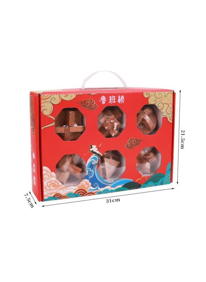Generic - Luban Lock Kongming Lock Full Set Of Wooden Mortise And Tenon Building Blocks Toys For Children And Primary School Students 6-12 Years Old Intellectual Development Gift-Color:Gift Box-six-piece Set Type B-beech Luban Lock/kongming Lock - Image 1