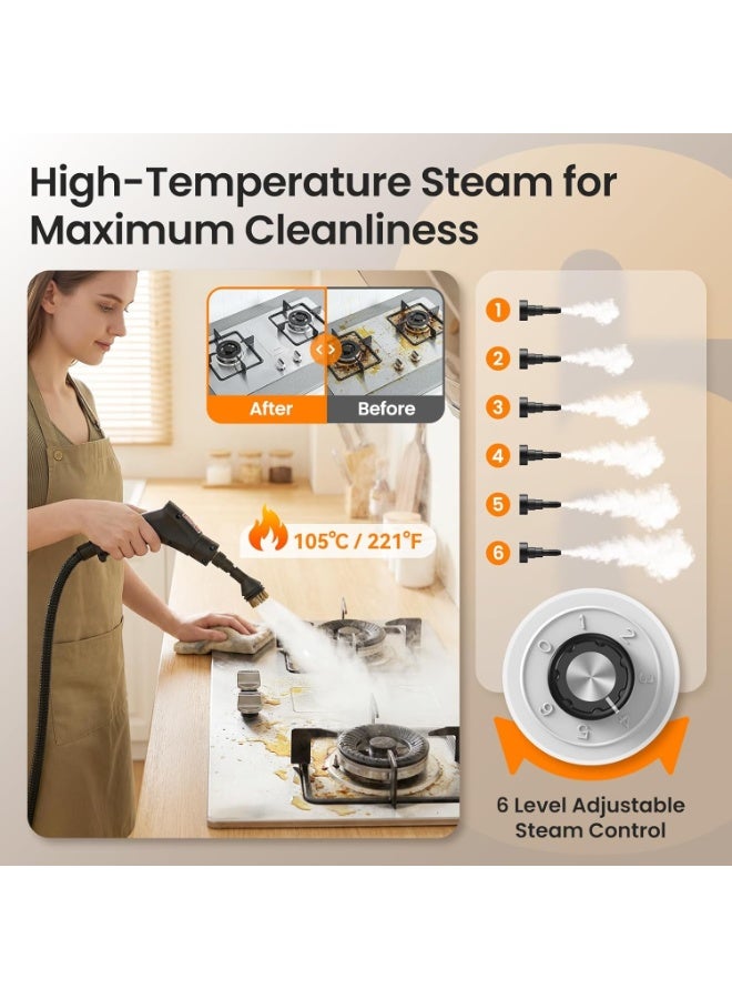 1500W Portable Steam Cleaner with 1.2L Water Tank – 8-in-1 Multipurpose High Pressure Steam Cleaning Machine, 6 Adjustable Steam Levels, Fast 15-Second Heating Up to 105°C, Ideal for Floors, Kitchens, Bathrooms, Cars, Upholstery, Windows & Home Cleaning - Image 4