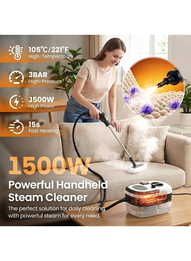 1500W Portable Steam Cleaner with 1.2L Water Tank – 8-in-1 Multipurpose High Pressure Steam Cleaning Machine, 6 Adjustable Steam Levels, Fast 15-Second Heating Up to 105°C, Ideal for Floors, Kitchens, Bathrooms, Cars, Upholstery, Windows & Home Cleaning - Image 3