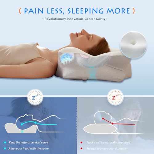 EUCIOR Cooling Gel Pillows for Neck and Shoulder,Cervical Pillow Cozy Sleeping,Odorless Ergonomic Contour Memory Foam Pillows for Side Back Stomach Sleepers with Pillowcase (Grey) - Image 4