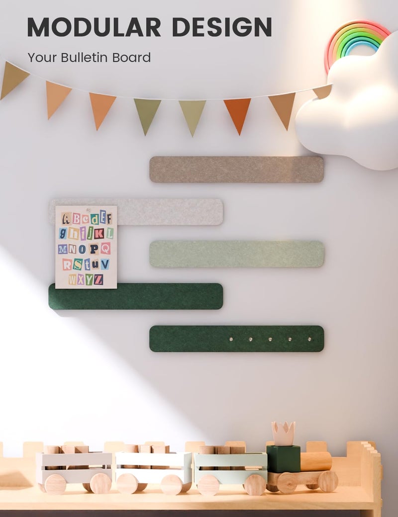 Fluxynara Cork Board Alternative Felt Strip Board 5-Pack 13"x2", Office Pin Board with 35 Push Pins, Adhesive Install for Bedroom Door & Home Office(Nordic Moss) - Image 5