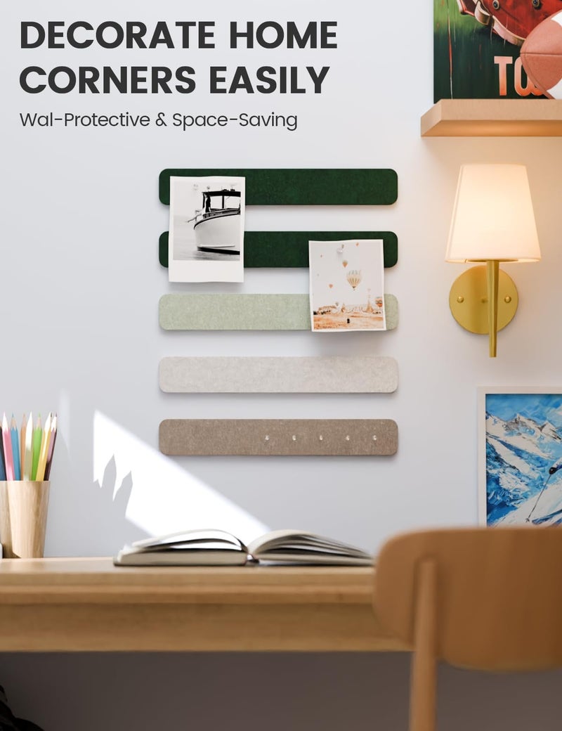 Fluxynara Cork Board Alternative Felt Strip Board 5-Pack 13"x2", Office Pin Board with 35 Push Pins, Adhesive Install for Bedroom Door & Home Office(Nordic Moss) - Image 4